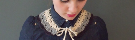 ThreadBEAR Crochet Lace Peter Pan Collar in Gray Ombre Stripe